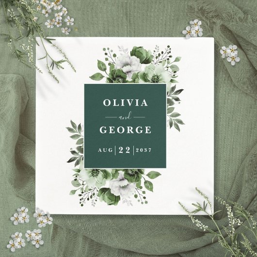 Emerald Green Elegant Floral Wedding Napkin Serviette