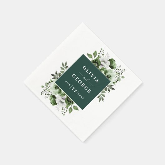 Emerald Green Elegant Floral Wedding Napkin Serviette (Ecke)