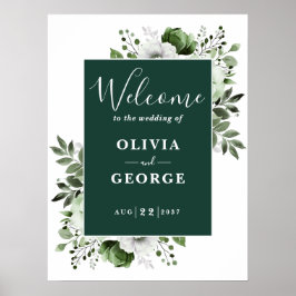 Emerald Green Elegant Floral Wedding Welcome Sign Poster