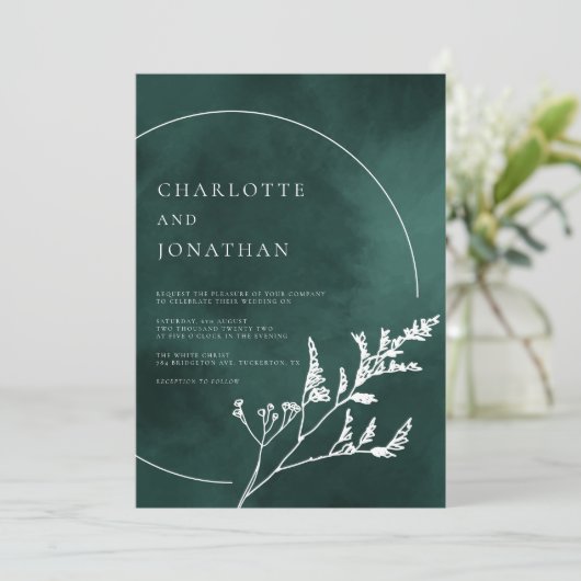 Emerald Green Elegant Greenerity Wedding Einladung (Stehend Vorderseite)