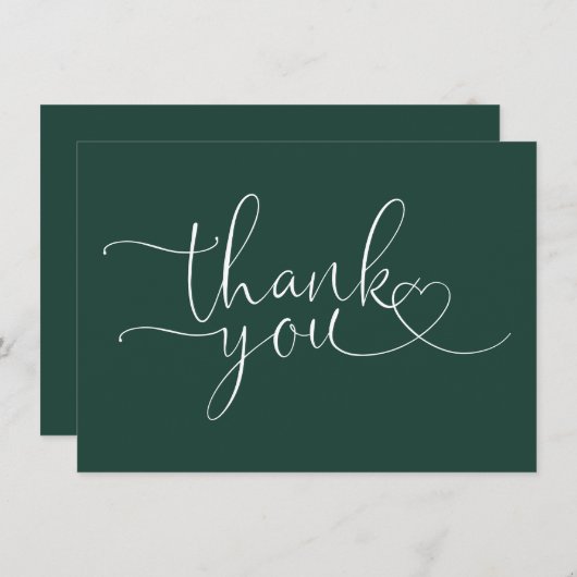Emerald Green Elegant Heart Script Dankeskarte (Vorne/Hinten)