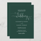 Emerald Green Elegant Hearts Calligraphy Wedding Einladung (Vorne/Hinten)