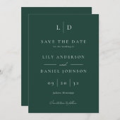Emerald Green Elegant Minimalistisch Monogram Wedd Save The Date (Vorne/Hinten)
