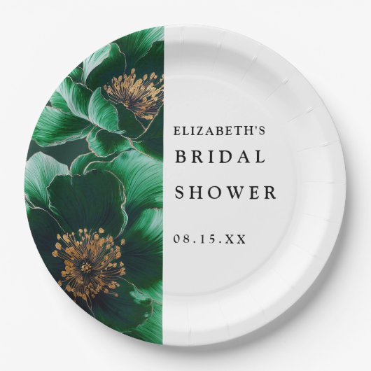 Emerald Green Elegant Modernes Brautparty mit Blum Pappteller (Vorderseite)