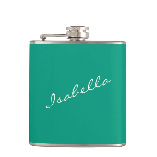 Emerald Green Elegant Script Name Wedding Party Flachmann (Vorderseite)