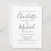 Emerald Green Elegant Script QR Code Hochzeit Einladung (Vorderseite)