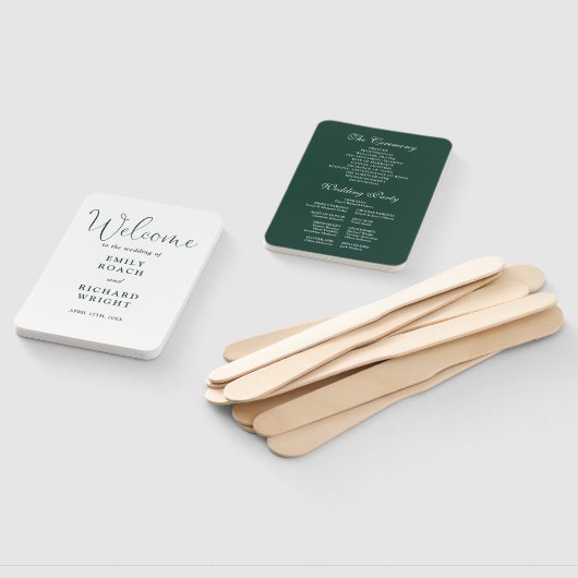 Emerald Green Elegant Script Wedding Program Fächer (Non-assembled)