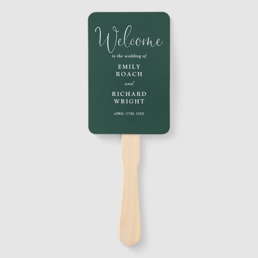 Emerald Green Elegant Script Wedding Program Fächer (Vorderseite)