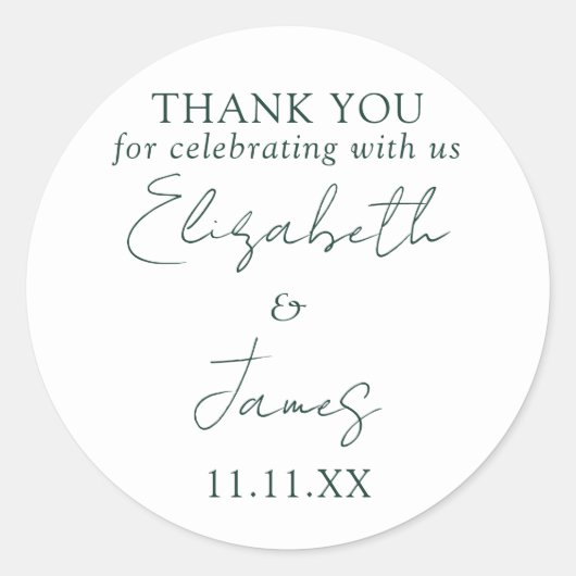 Emerald Green Elegant Script Wedding Vielen Dank Runder Aufkleber (Vorderseite)