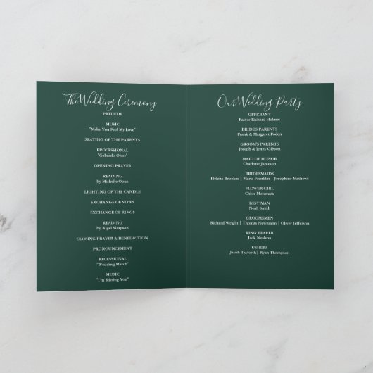 Emerald Green Elegant Signature Script Hochzeit Programm (Innenseite)