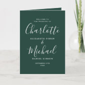 Emerald Green Elegant Signature Script Hochzeit Programm (Vorderseite)
