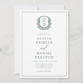 Emerald Green Elegant Wappen Monogram Wedding Einladung (Vorderseite)