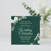 Emerald Green Elegant Watercolor Rose Hochzeit Einladung (Stehend Vorderseite)