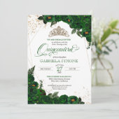Emerald Green Elegante Rose Mis Quince Quinceanera Einladung (Stehend Vorderseite)