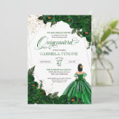 Emerald Green Elegante Rose und Gown Quinceanera I Einladung (Stehend Vorderseite)
