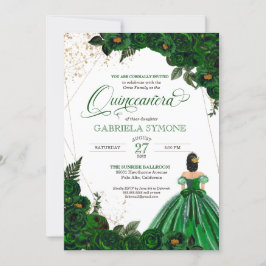 Emerald Green Elegante Rose und Gown Quinceanera I Einladung