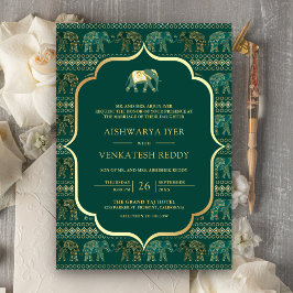 Emerald Green Elephant All in One Indian Wedding Einladung