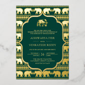 Emerald Green Elephant Indian Foto Wedding Gold Folieneinladung (Vorderseite)