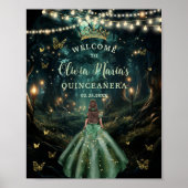 Emerald Green Enchanted Forest Quinceañera Willkom Poster (Vorne)
