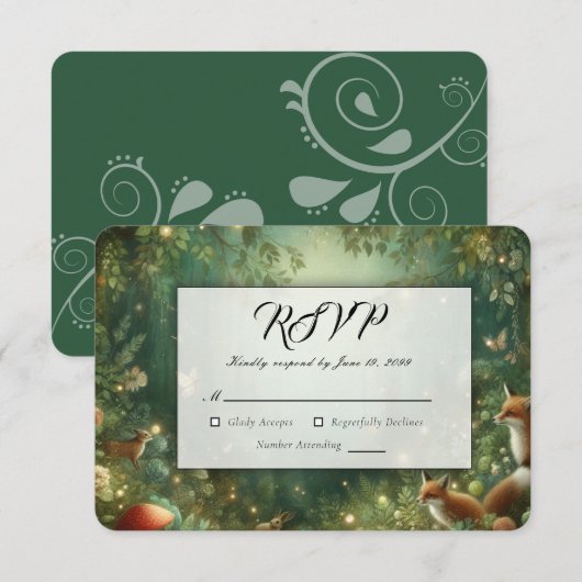 Emerald Green Enchanted Forest RSVP Karte (Vorne/Hinten)