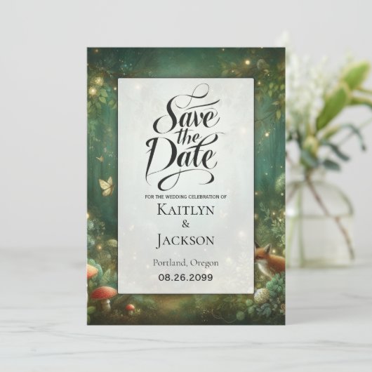Emerald Green Enchanted Forest Save The Date (Stehend Vorderseite)