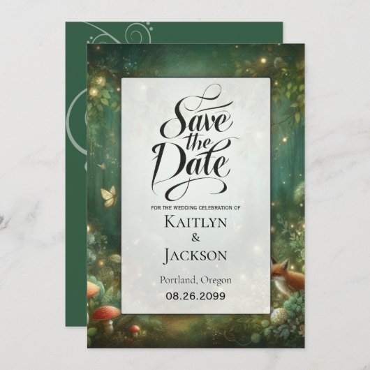 Emerald Green Enchanted Forest Save The Date (Vorne/Hinten)