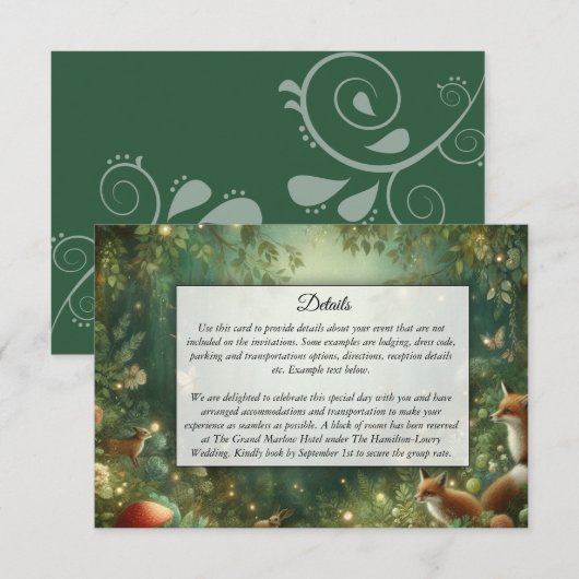 Emerald Green Enchanted Forest Wedding Begleitkarte (Vorne/Hinten)