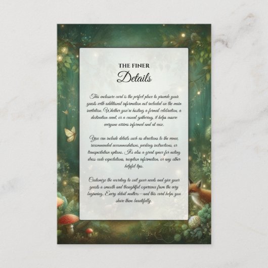 Emerald Green Enchanted Forest Wedding Begleitkarte (Vorderseite)
