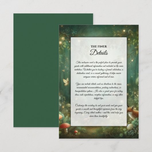 Emerald Green Enchanted Forest Wedding Begleitkarte (Vorne/Hinten)
