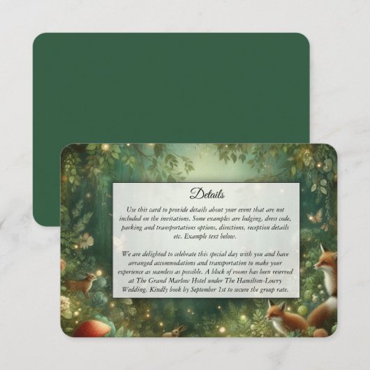 Emerald Green Enchanted Forest Wedding Begleitkarte (Vorne/Hinten)