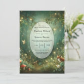 Emerald Green Enchanted Forest Wedding Einladung (Stehend Vorderseite)