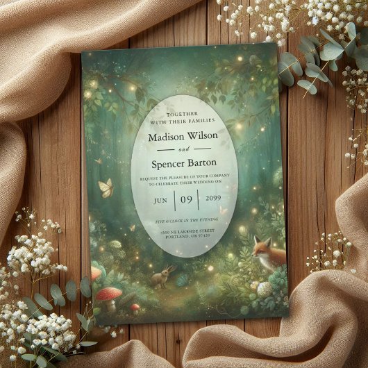 Emerald Green Enchanted Forest Wedding Einladung
