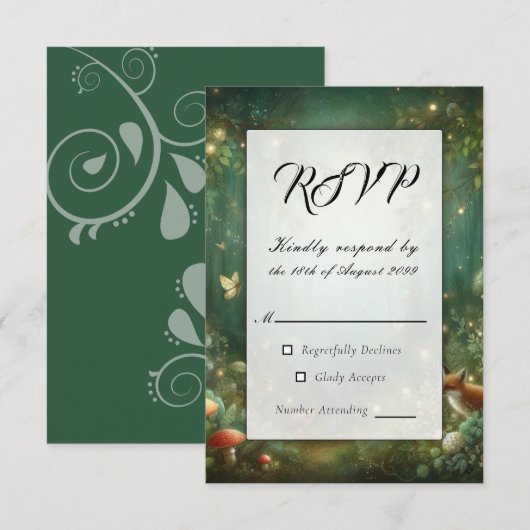 Emerald Green Enchanted Forest Wedding RSVP Karte (Vorne/Hinten)