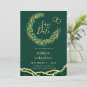Emerald Green Eucalyptus Agate Foto Elegante Save The Date (Stehend Vorderseite)