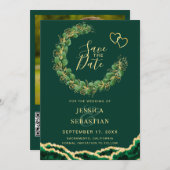 Emerald Green Eucalyptus Agate Foto Elegante Save The Date (Vorne/Hinten)