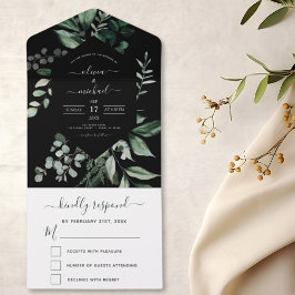 Emerald Green Eucalyptus Greenery Wedding All In One Einladung