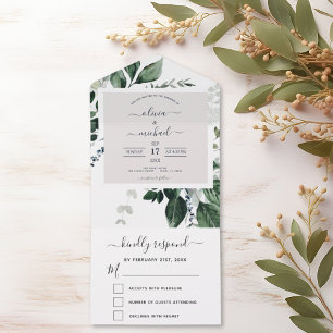 Emerald Green Eucalyptus Greenery Wedding RSVP All In One Einladung