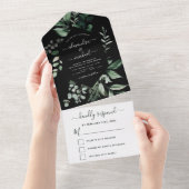 Emerald Green Eucalyptus Greenery Wedding RSVP All In One Einladung (Abreißen)