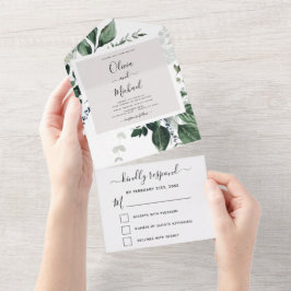 Emerald Green Eucalyptus Greenery Wedding RSVP All In One Einladung