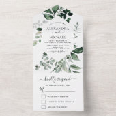 Emerald Green Eucalyptus Greenery Wedding RSVP All In One Einladung (Innen Boden)