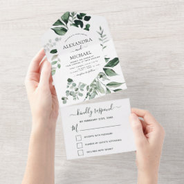 Emerald Green Eucalyptus Greenery Wedding RSVP All In One Einladung