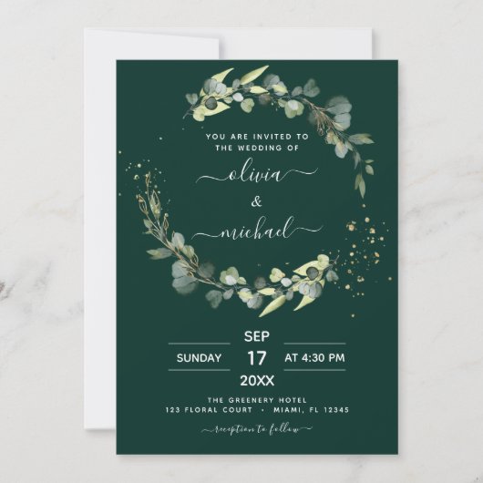 Emerald Green Eucalyptus QR Code Wedding Einladung (Vorderseite)