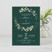 Emerald Green Eucalyptus QR Code Wedding Einladung (Stehend Vorderseite)