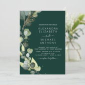 Emerald Green Eucalyptus QR Code Wedding Einladung (Stehend Vorderseite)