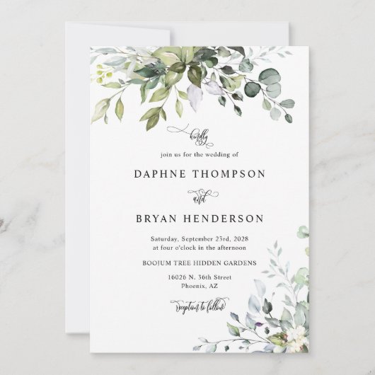 Emerald Green Eucalyptus Wedding QR Code Foto Einladung (Vorderseite)