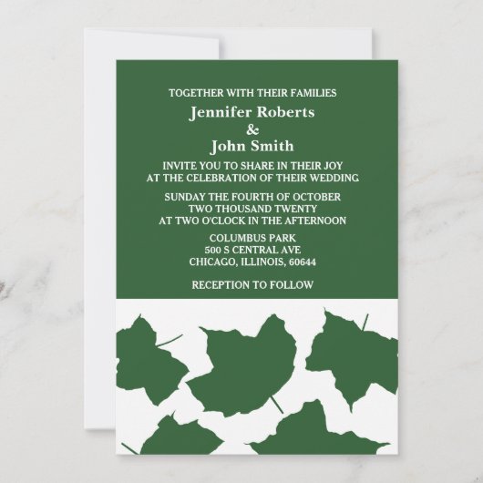 Emerald Green Fall Leaf White Boho Trendy Wedding Einladung (Vorderseite)