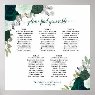 Emerald Green Floral 5 Tabelle Hochzeitskarte Poster