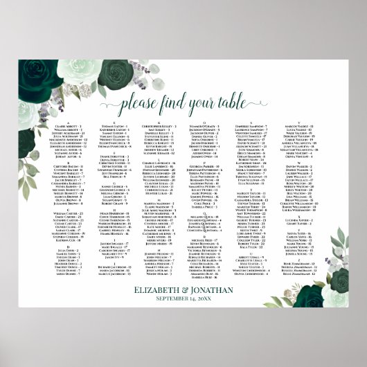 Emerald Green Floral Alphabeating Chart Poster (Vorne)