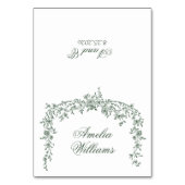 Emerald Green Floral Boho Chic Wedding Place Cards Tischnummer (Vorderseite)