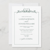 Emerald Green Floral Border Monogram Wedding Einladung (Vorderseite)